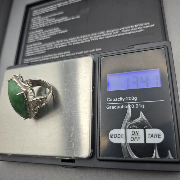 Sterling & Tourmaline Ring Size 6 Quartz Accents Ornate Cutouts 13.4g Signed QJ - Picture 14 of 14